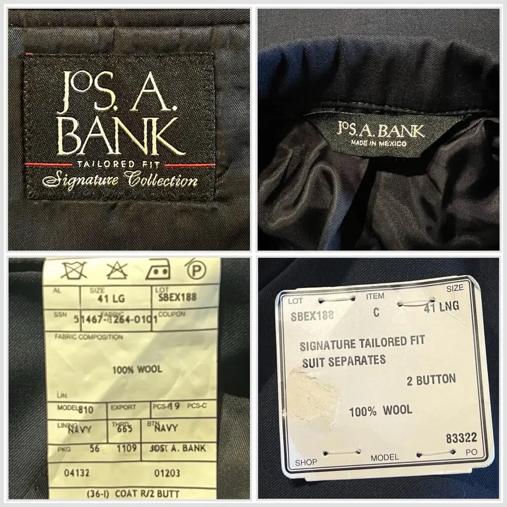 New Jos A Bank Signature 42-44L Tailored Athletic Fit Navy Blue Blazer